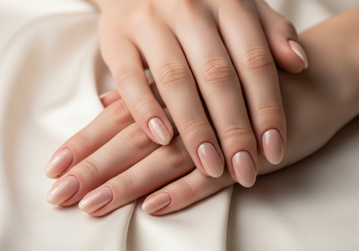 Nude Elegance with Subtle Shimmer
Chic Oval Nail Designs