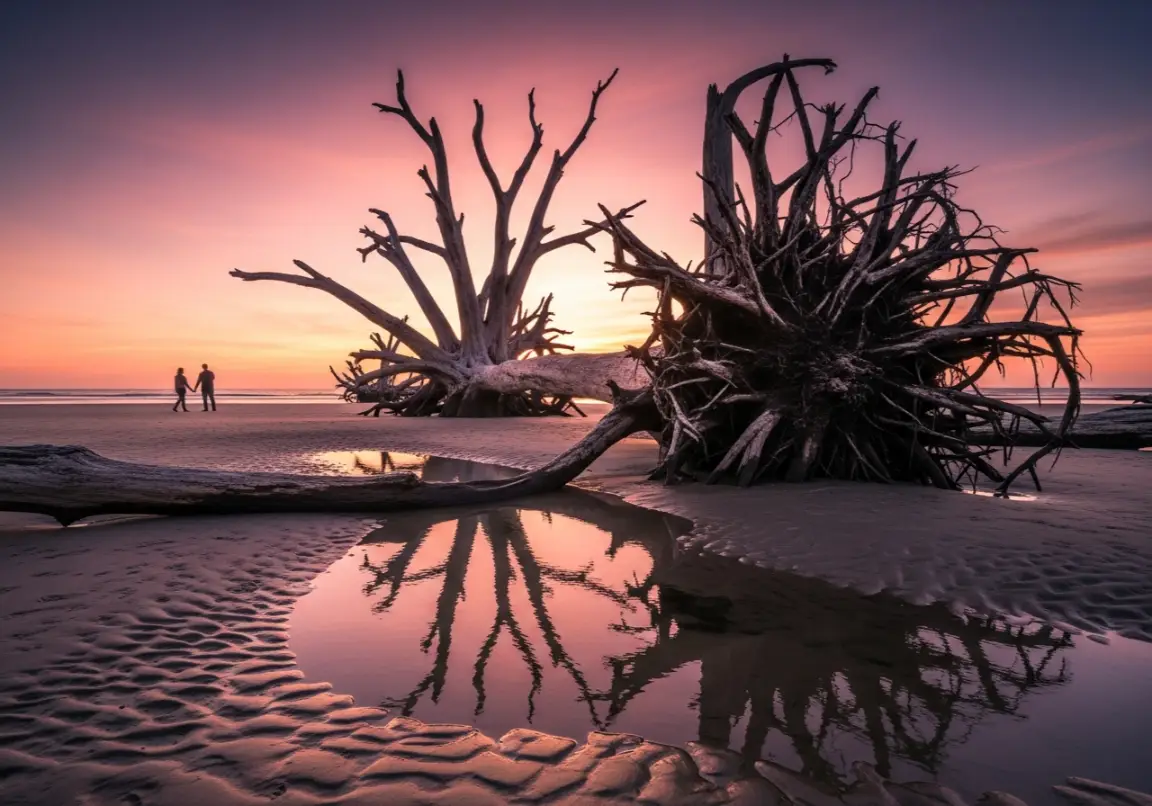 Hidden gems in Jekyll Island - Driftwood Beach erosion landscape ideal for photography and beachcombing