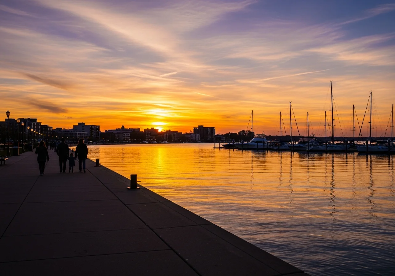 Stunning-sunset-over-Lake-Michigan-from-Sheboygans-riverwalk