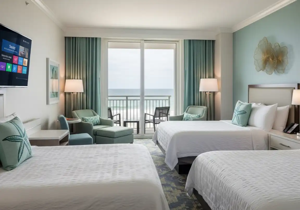 Queen Oceanview Room with balcony at Courtyard Jekyll Island hotel - Hotel Review Courtyard Jekyll Island guest accommodations