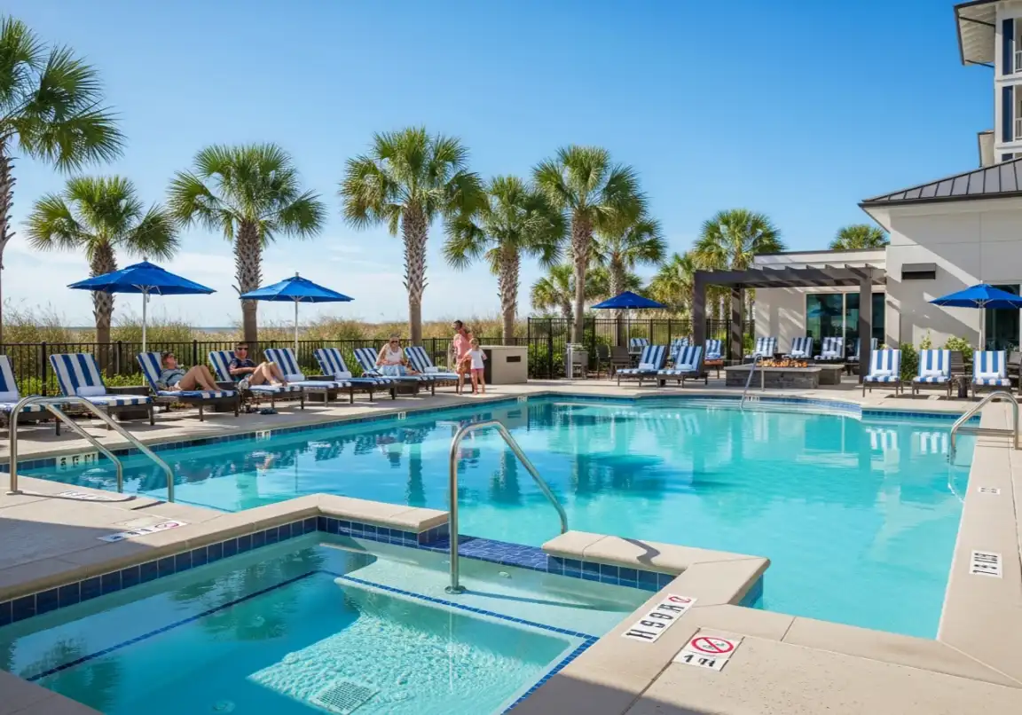 Freshwater pool and hot tub amenities at Courtyard Jekyll Island - Hotel Review Courtyard Jekyll Island recreational facilities