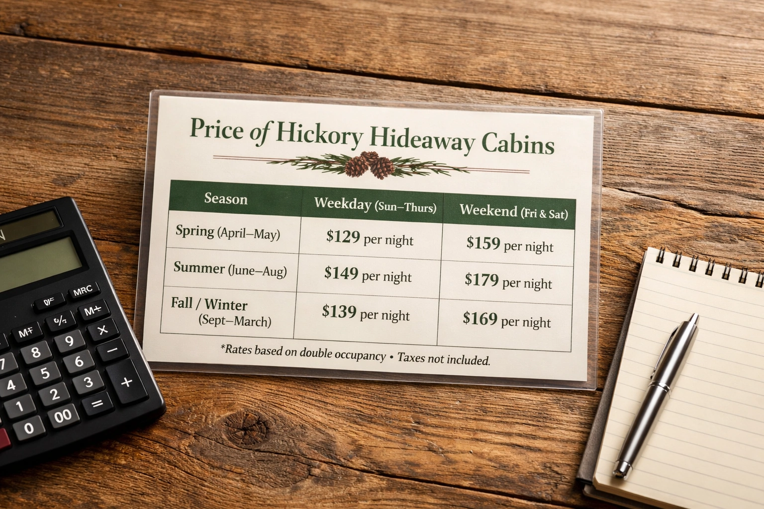 Price of Hickory Hideaway Cabins: