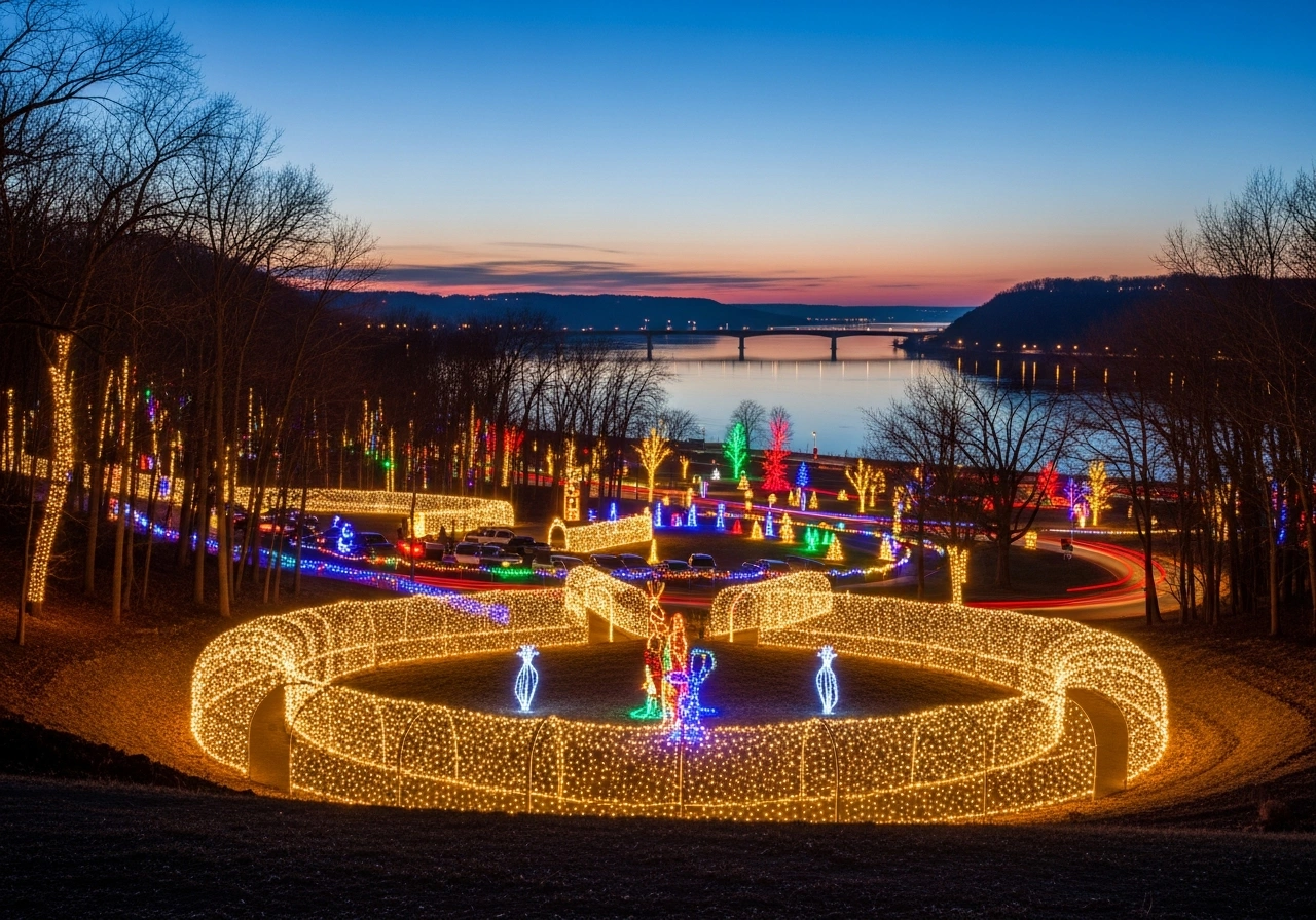 Rotary Holiday Lights La Crosse at Riverside Park featuring over one million lights along Mississippi River