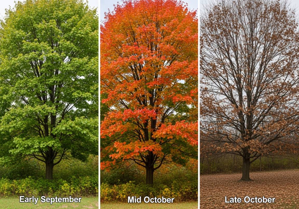 Best time to visit Wisconsin for fall foliage showing autumn color progression from September through October peak season