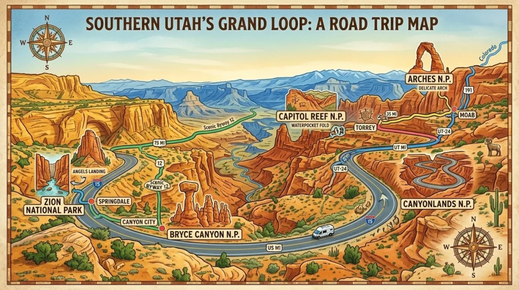 Utah Mighty 5 Road Trip Map