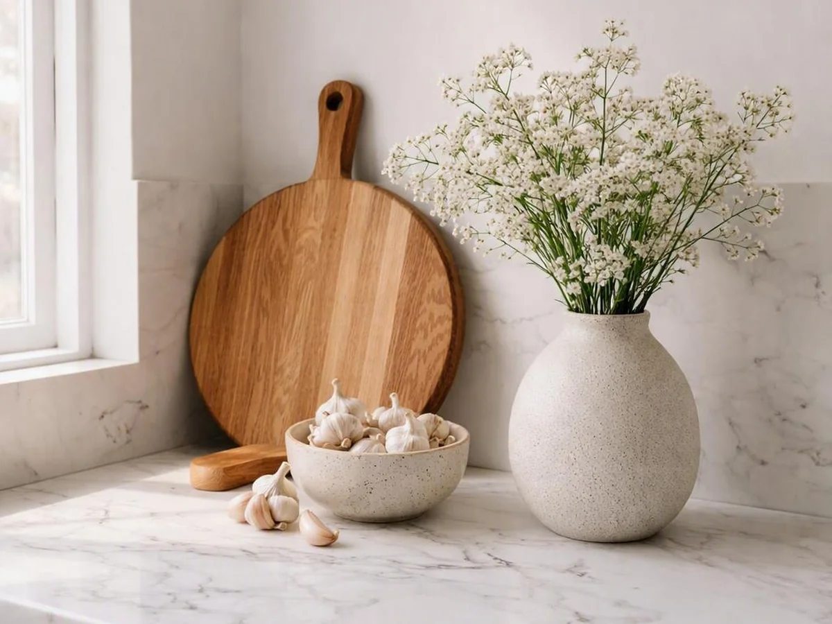 Marble Counter Vignette - kitchen counter styling ideas