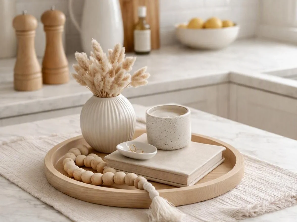 Neutral Palette Layering - kitchen counter styling ideas
