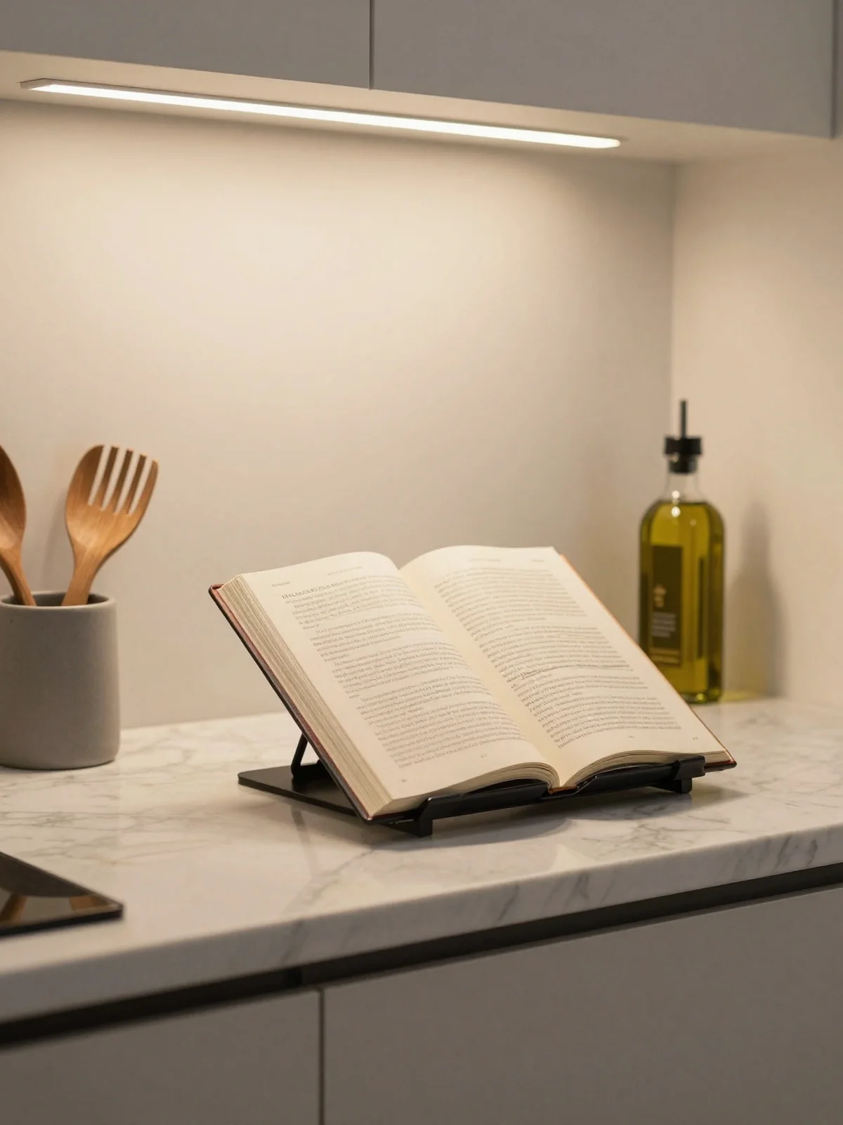 Open Cookbook Stand - kitchen counter styling ideas