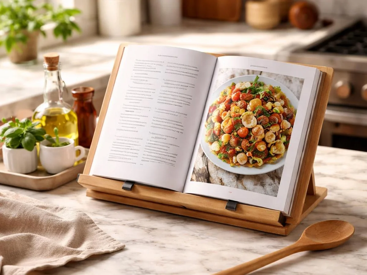 Open Cookbook Stand - kitchen counter styling ideas