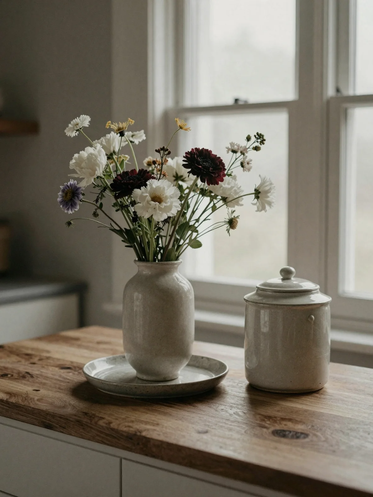 Vase with Flowers - kitchen counter styling ideas