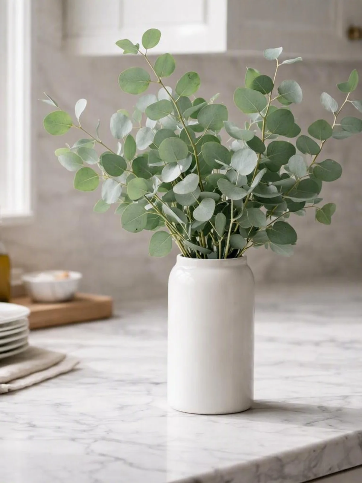Vase with Greens - kitchen counter styling ideas