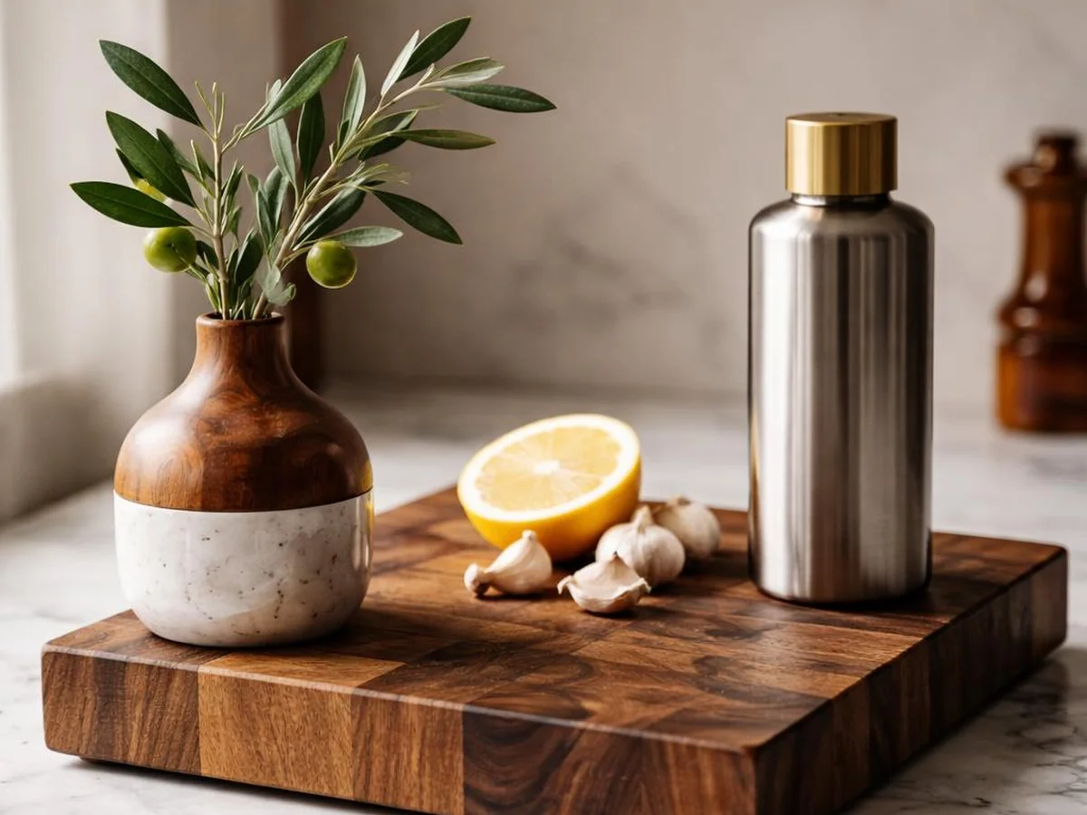Wood-and-Marble Pairing - kitchen counter styling ideas