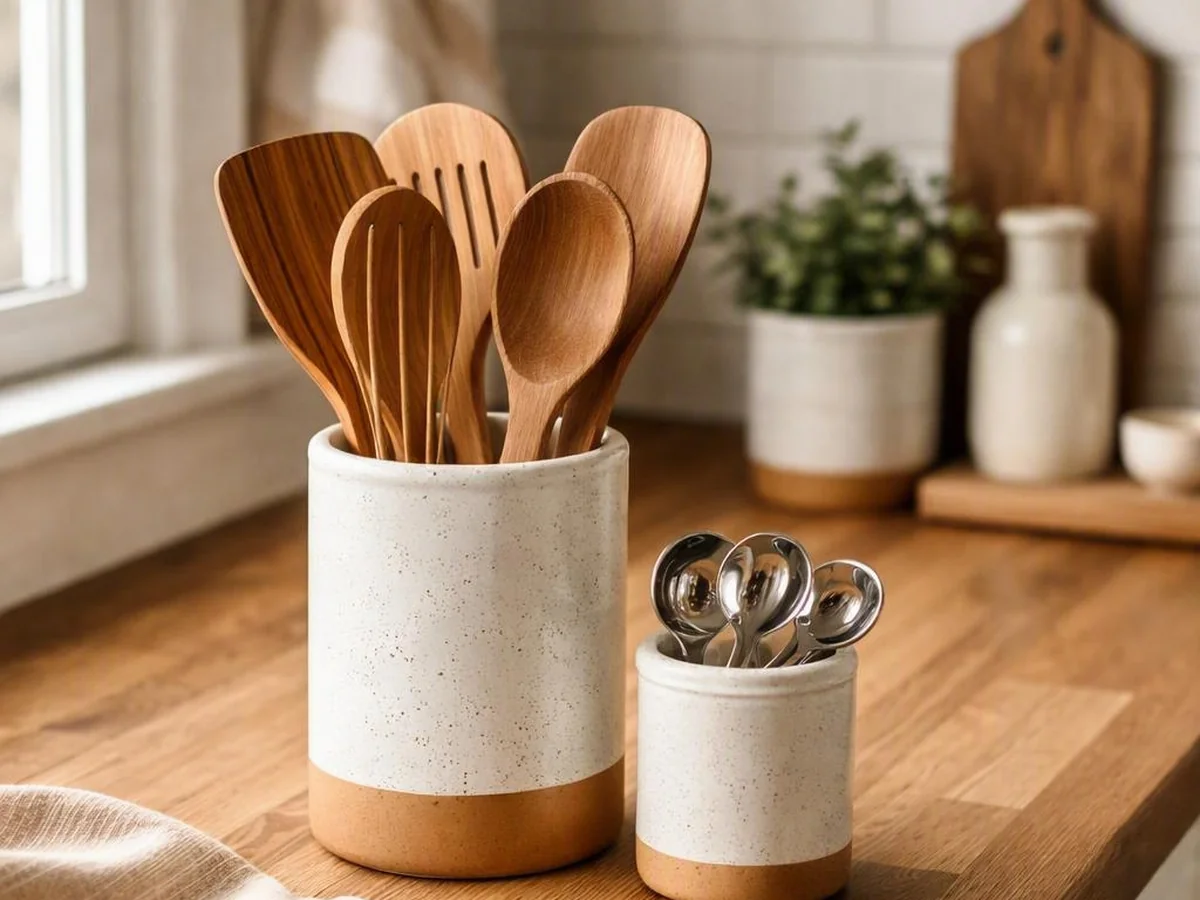 Wooden Utensils Jar - kitchen counter styling ideas